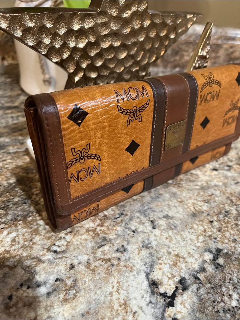 MCM EUC Visetos and Dark Brown Coated Canvas and Leather Trifold Wallet - Picture 2 of 10